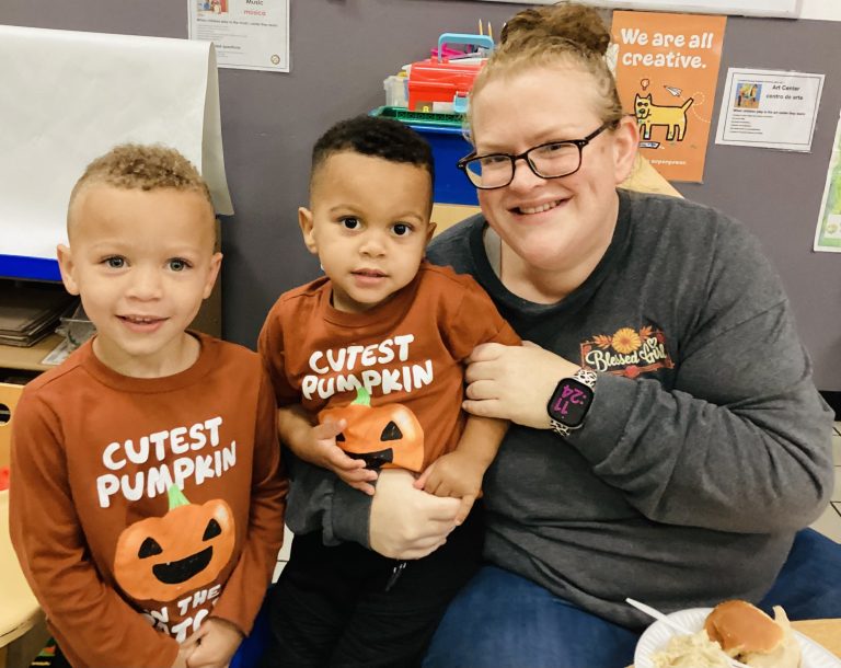 Mom and her children at Thanksgiving feast