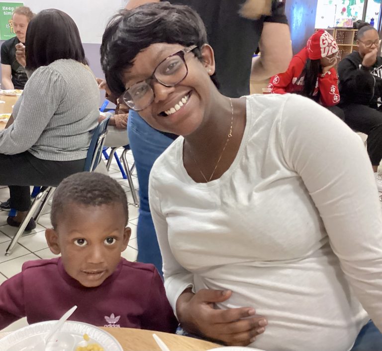 Mom and her son at Thanksgiving feast